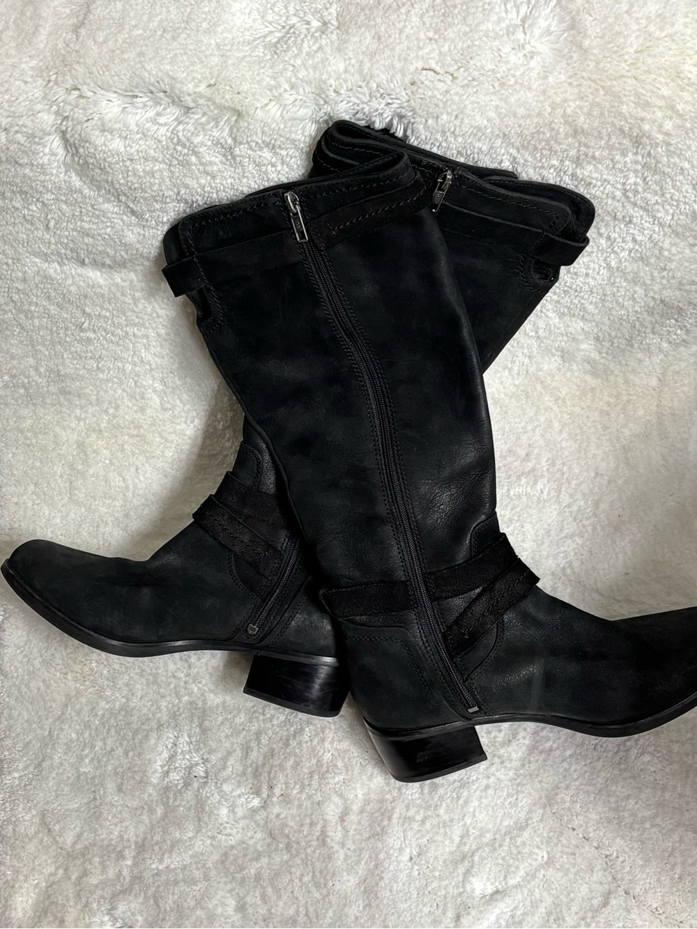 UGG Black Tall Zip Leather Riding Boots Women’s Size 8